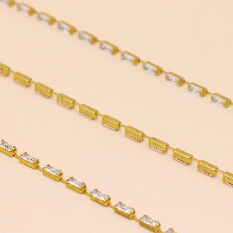 Yili Zircon claw chain: Shop around. Rectangular zircon claw chain 2*4/3*7mm vertical row vertical sparse zircon chain manufacturer wholesale Item Picture