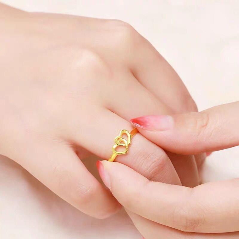 Heart-shaped adjustable golden couple rings, fashionable frosted rings, gold-plated sand gold men's and women's rings details Picture