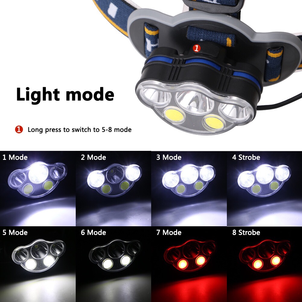 New Strong Bald Head Light 5Led Headlight High-Power Charging Long-Range Headlight details Picture