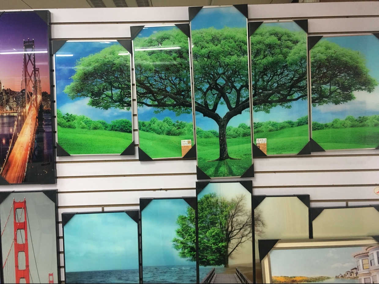 冰晶玻璃画现代简约装饰画不规则装饰画发财树流水生财
