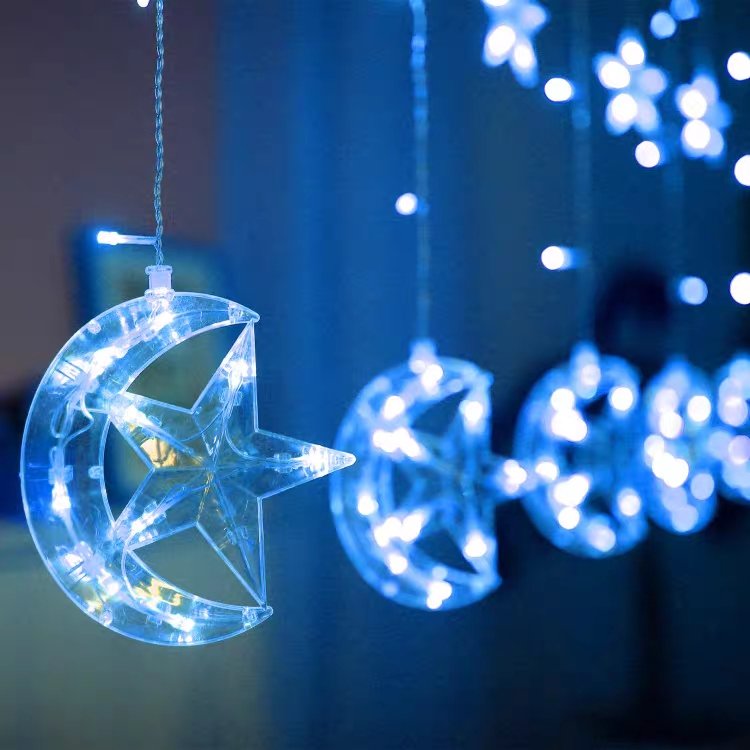 Moon + five-star curtain light, battery box, electric bubble ball string light, round small ball light strip, landscape courtyard colorful light string decoration, outdoor full of stars undefined