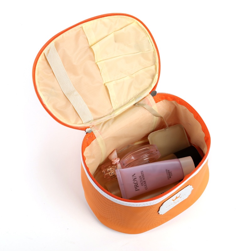 纯色化妆包定制化妆袋洗漱包手拿包皮革圆筒包美妆店促销赠品包白底实物图