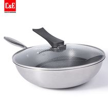 New product of Yiwu Selection C&E Kitchenware: single side stainless steel honeycomb skillet with matte handle 32cm