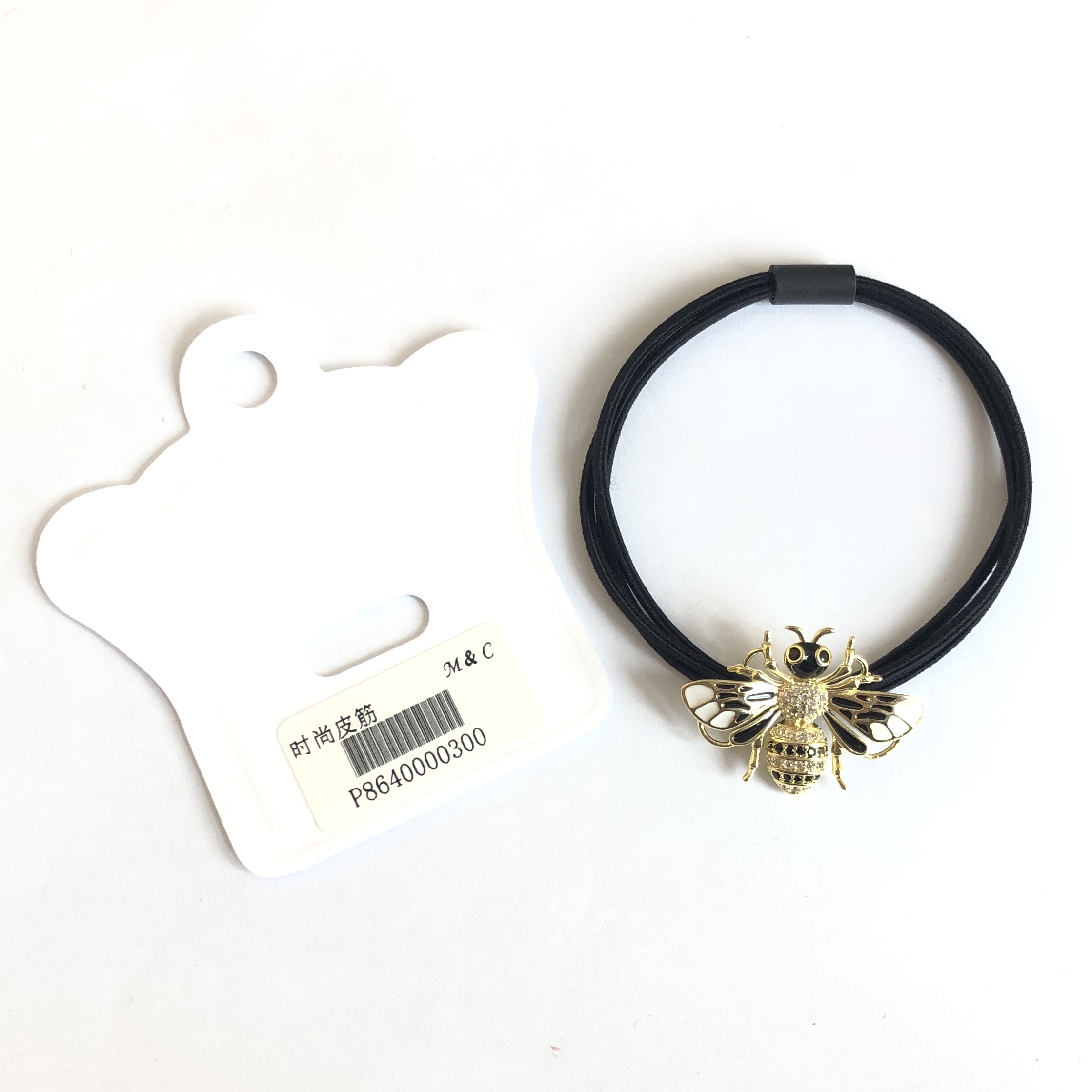 Korean-style diamond-encrusted little bee three-strand nylon black rubber band detail image 1