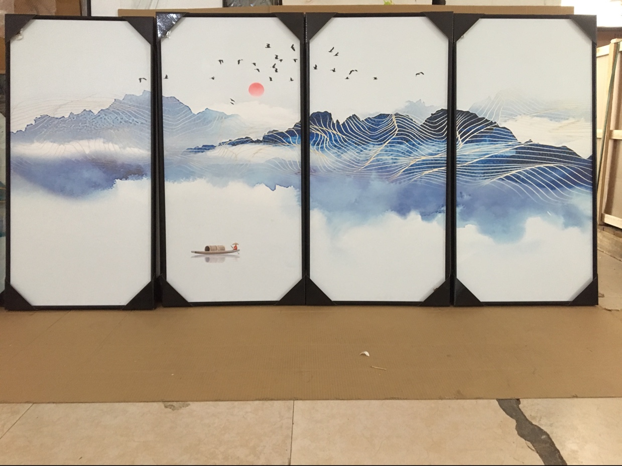 禅意山水新中式风格装饰画客厅挂画民宿组合油画大规格壁挂画
