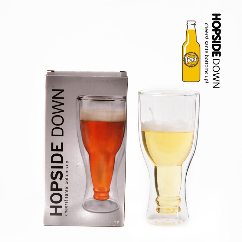 创意倒置酒瓶玻璃杯 倒置啤酒造型玻璃杯 3D双层隔热啤酒玻璃杯详情图6