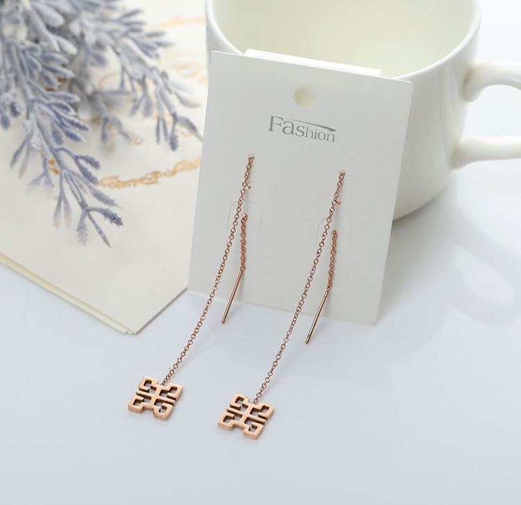 Titanium steel long allergy resistant earrings fashion thread tassel earrings plated with 18K rose gold stud non - fade spot thumbnail