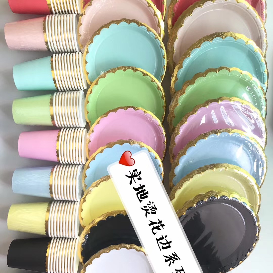 Wholesale of disposable solid-color lace paper plates for party and birthday supplies