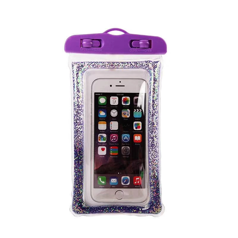 Glitter powder and flowing sand PVC material waterproof bag for mobile phones, waterproof tools for mobile phones Item Picture