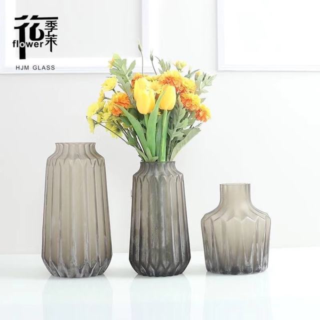 Nordic simple frosted vertical stripes do old glass vases creative flower arrangement decoration parts manufacturers direct wholesale thumbnail