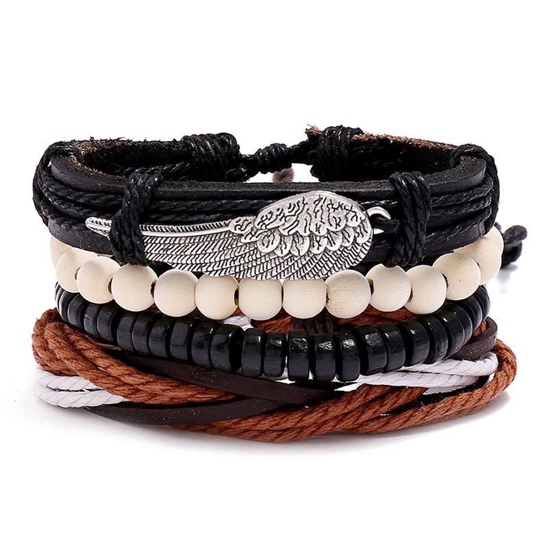 Cross-border jewelry Wholesale retro knitting wings DIY combination suit cowhide bracelet for men thumbnail