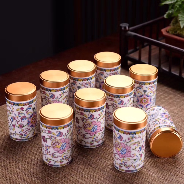 Small aluminum lid tea canister ceramic seal canister mini tea canister