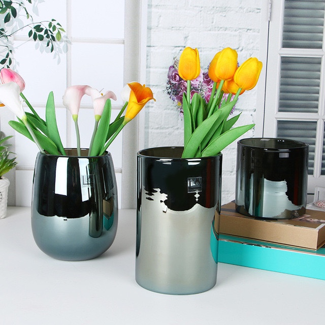 Nordic style light luxury deep cold grey tone glass vases for living room, bedroom and dining room flower arrangements, hydroponic flower vases decoration factory direct sales and wholesale Item Picture