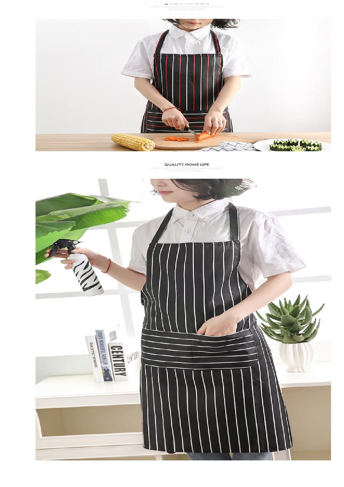 品牌围裙 条纹华达呢家用厨房做饭围裙男式女式成人条纹罩衣围001详情图7