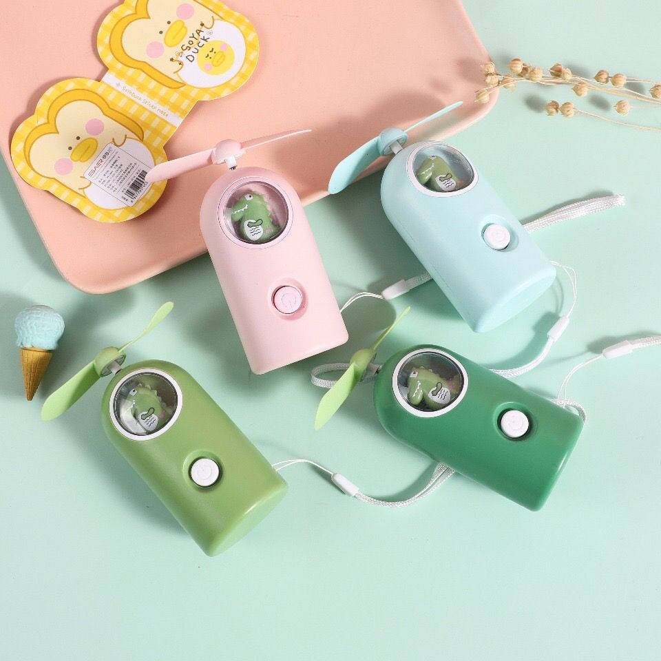Cute girl heart dinosaur night light fan creative children girl handheld mini portable charging small fan thumbnail