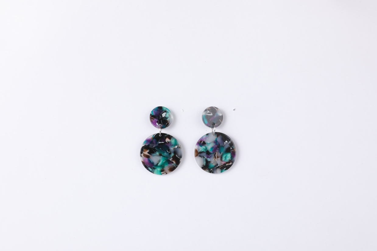 Korean-style earrings, double round size round plate cut resin pendant, leopard print Hong Kong-style shell Billon -11 Application Scenario