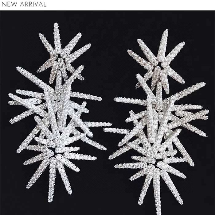 2020 new fashion high-end sense fashion design diamond snowflake south Korean temperament celebrity hot style earrings female E407 bar code price 160 thumbnail