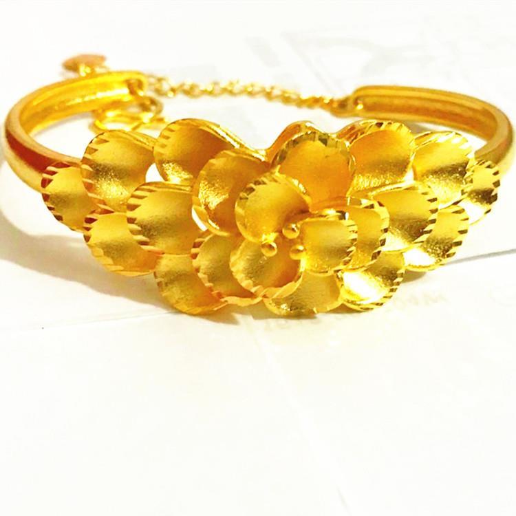 New Vietnamese Nansha gold bracelet for women with adjustable opening size, wedding gold jewelry, thick gold sandblasted large flower bracelet undefined