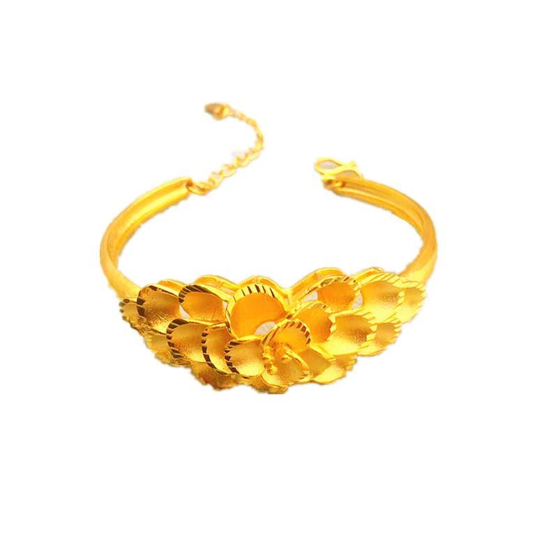 New Vietnamese Nansha gold bracelet for women with adjustable opening size, wedding gold jewelry, thick gold sandblasted large flower bracelet Specification image