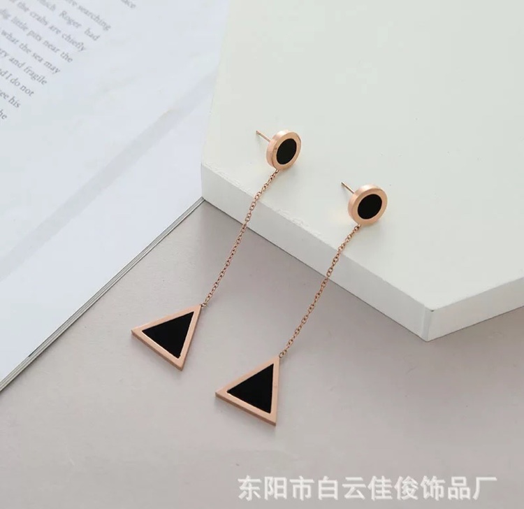 2020 new Korean titanium steel earrings tassel long face trim temperament electroplated rose gold accessories wholesale titanium steel core line pendant fadeless spot thumbnail