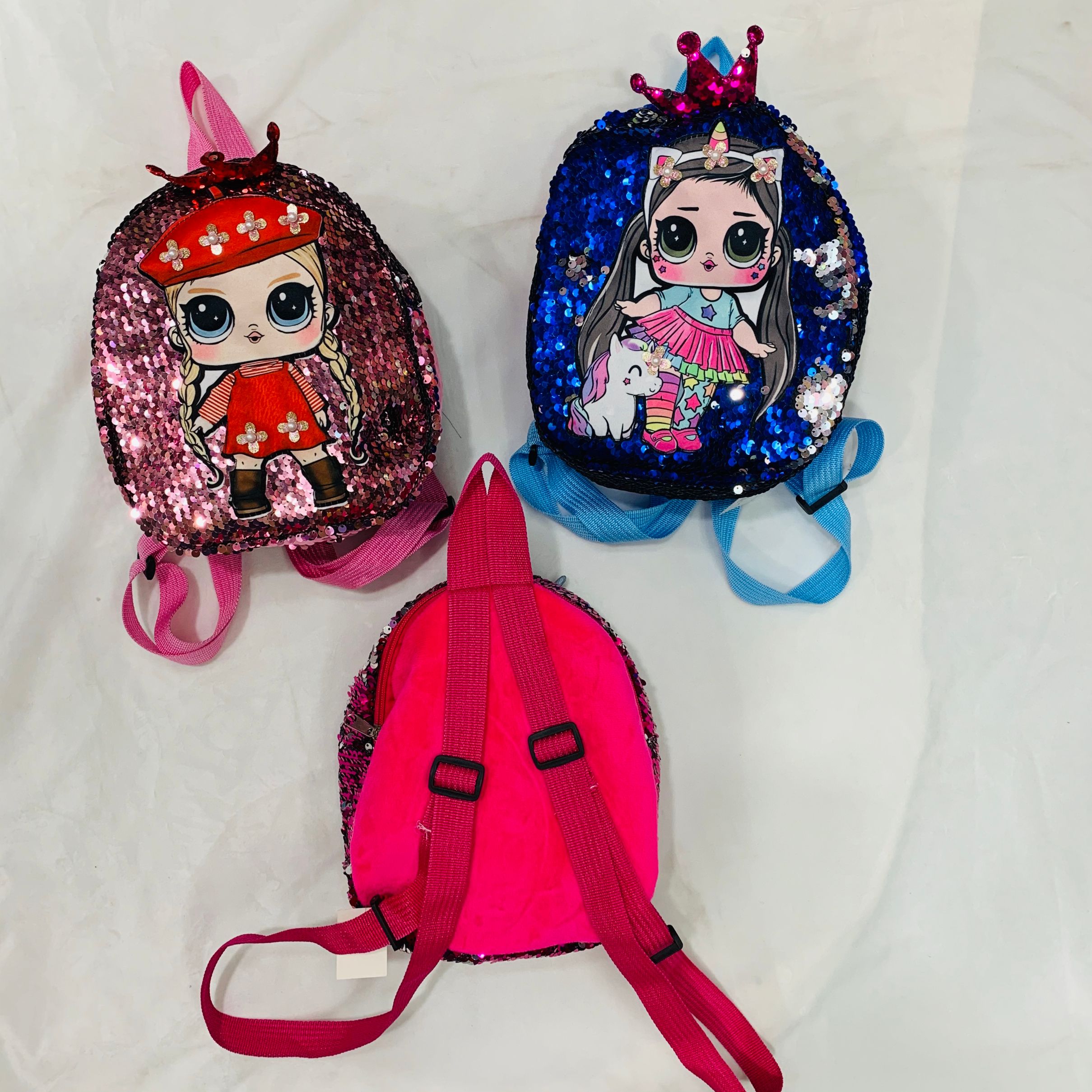 2020 New children's plush sequined crown sticker surprise doll schoolbag for boys and girls backpacks details Picture