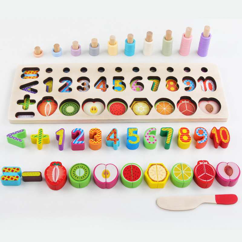 Fruit three-in-one logarithmic board number operation cognitive shape matching early education benefit intelligence toy Item Picture