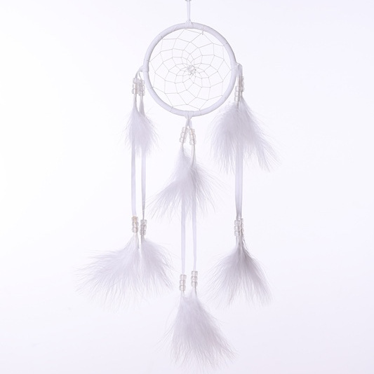 Huashen Craft White Feather dreamcatcher, hand-woven handicrafts, wind chimes, gifts for girls, white car interior Creative gifts 90511B