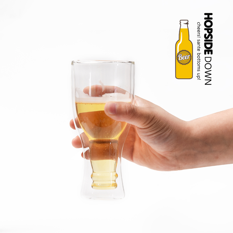 创意倒置酒瓶玻璃杯 倒置啤酒造型玻璃杯 3D双层隔热啤酒玻璃杯详情图5
