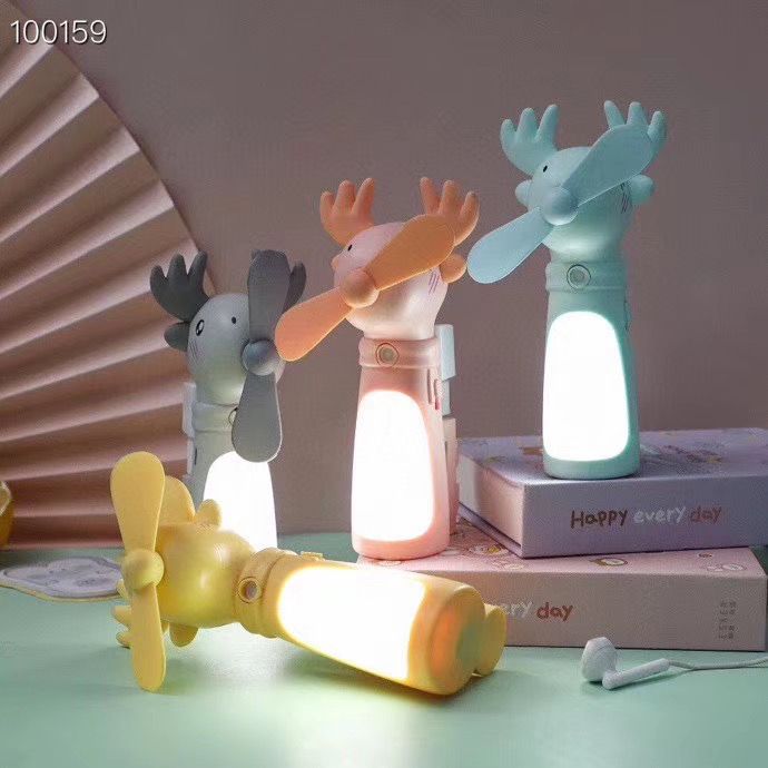 Cute deer spray USB hand-held fan cartoon humidifying night light spray charging small fan cooling fan thumbnail