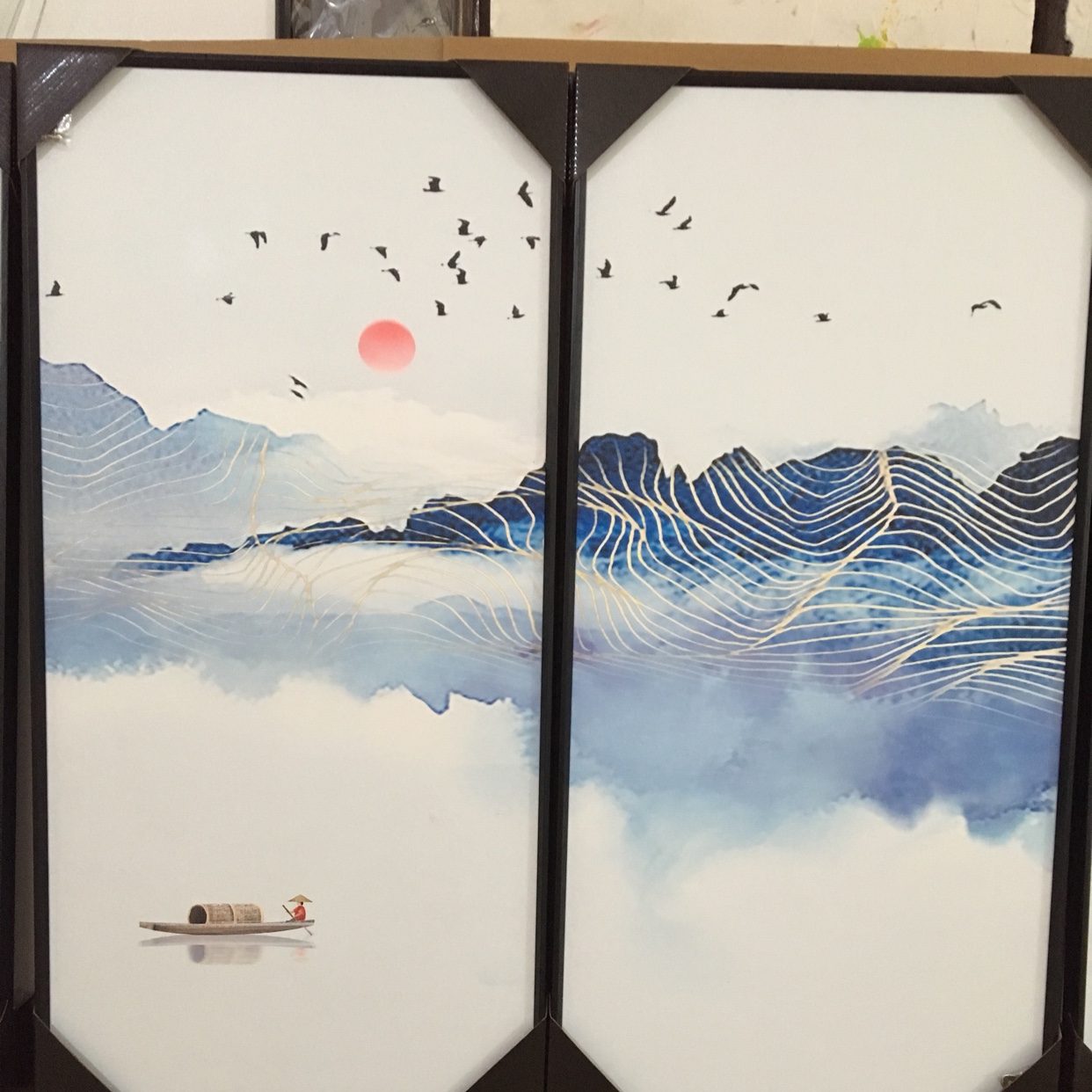 禅意山水新中式风格装饰画客厅挂画民宿组合油画大规格壁挂画