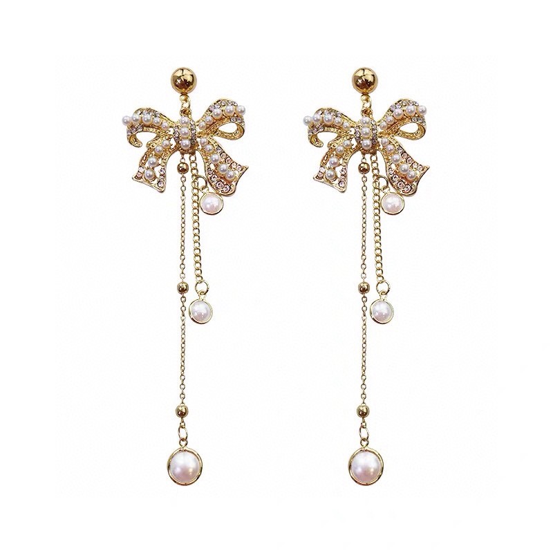 Bow pearl earrings Korean temperament tassel earrings personality versatile web celebrity fashion exaggerated earrings E2056 earrings female bar code price 124 thumbnail