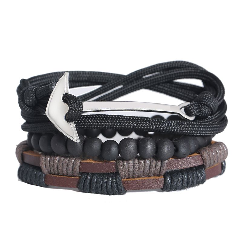 Manufacturers direct retro braided cowhide bracelet DIY combination of 3 sets of umbrella rope bracelet European and American men accessories wholesale thumbnail