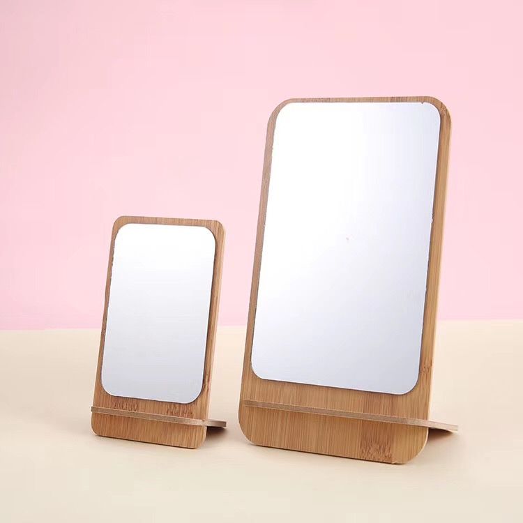 Small mirror desktop portable detachable dressing wood mirror rectangular thumbnail