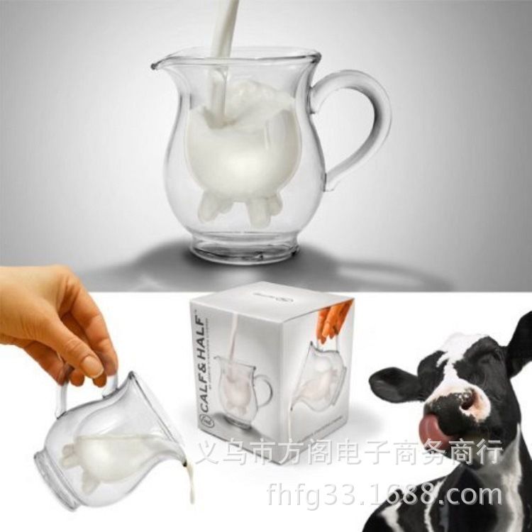 Creative 3D Cow Breakfast Glass Cup, Little Cow Double-layer Glass Cup, Cow Nipple High borosilicate Glass Cup