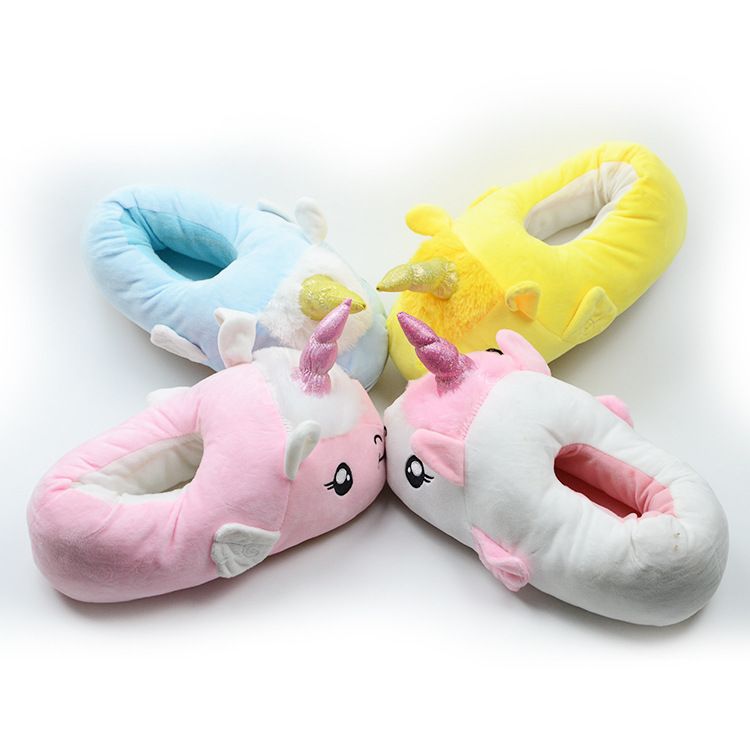 直销新款独角兽拖鞋冬季保暖棉拖鞋立体造型小马毛绒家居情侣全拖