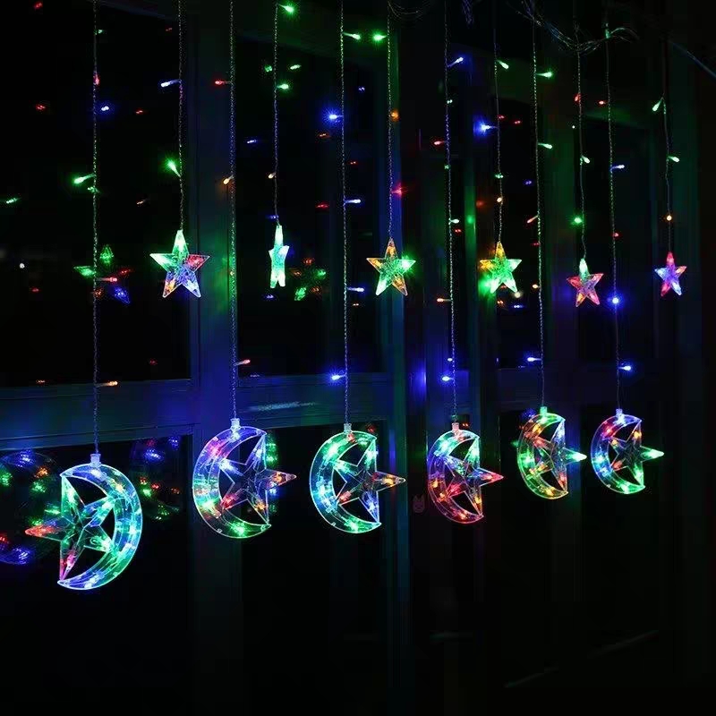 Moon + five-star curtain light, battery box, electric bubble ball string light, round small ball light strip, landscape courtyard colorful light string decoration, outdoor full of stars undefined