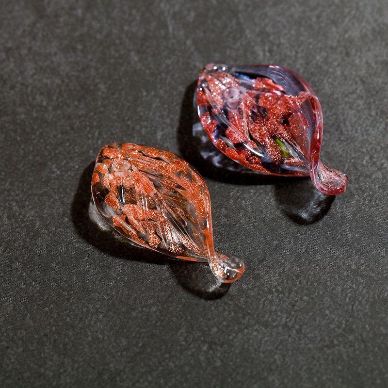 金沙琉璃树叶捷克琉璃珠子日式散珠diy手工材料发簪耳坠饰品配件白底实物图