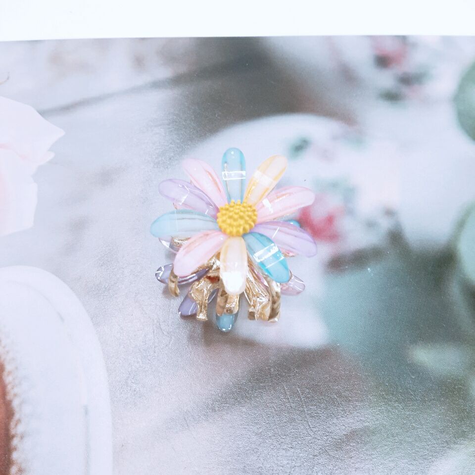 厂家直销小雏菊耳钉水晶花朵耳环女茶色花瓣韩版超仙小爪头夹细节图