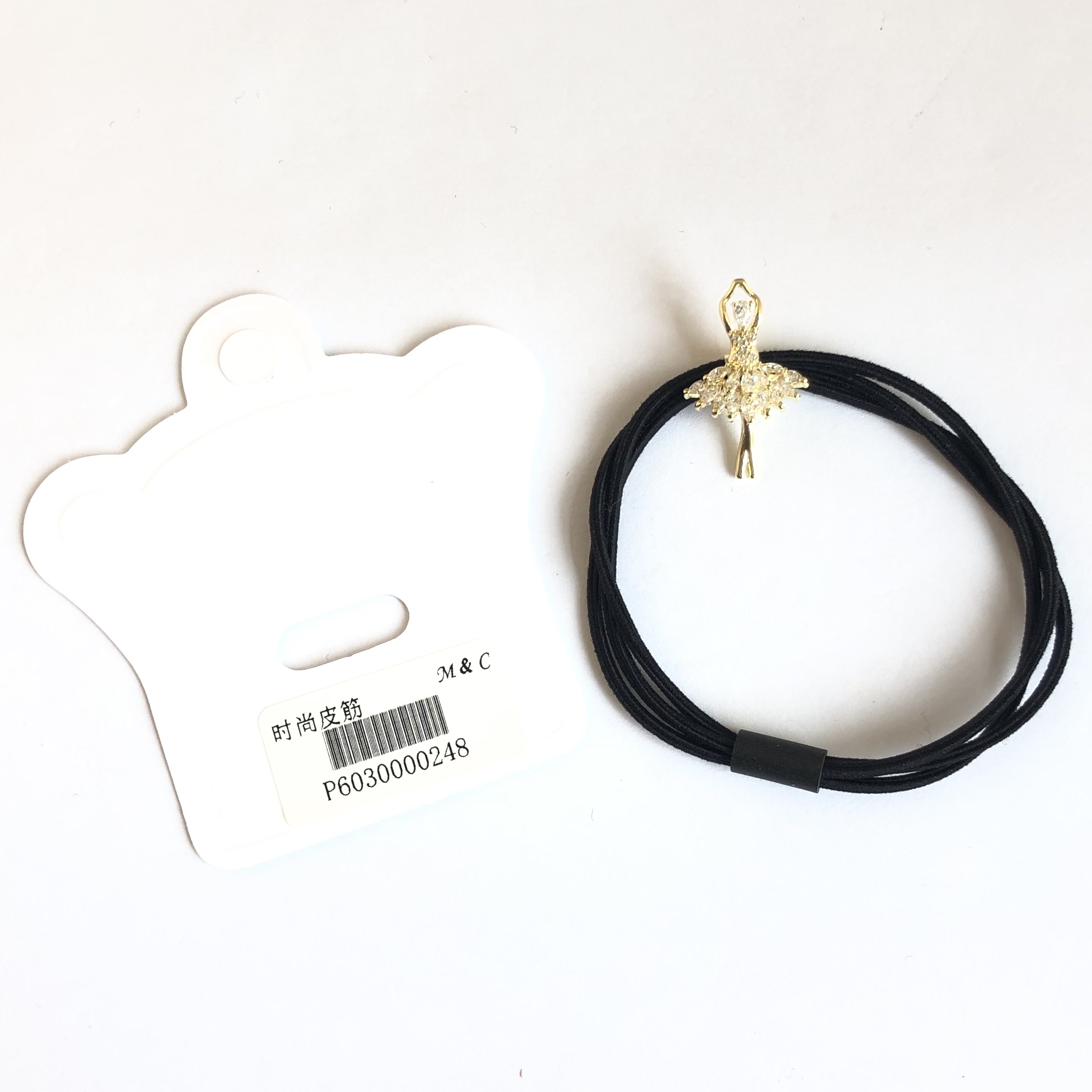 Korean version of the fashionable diamond-encrusted dancing little girl with three nylon black rubber bands detail image 1