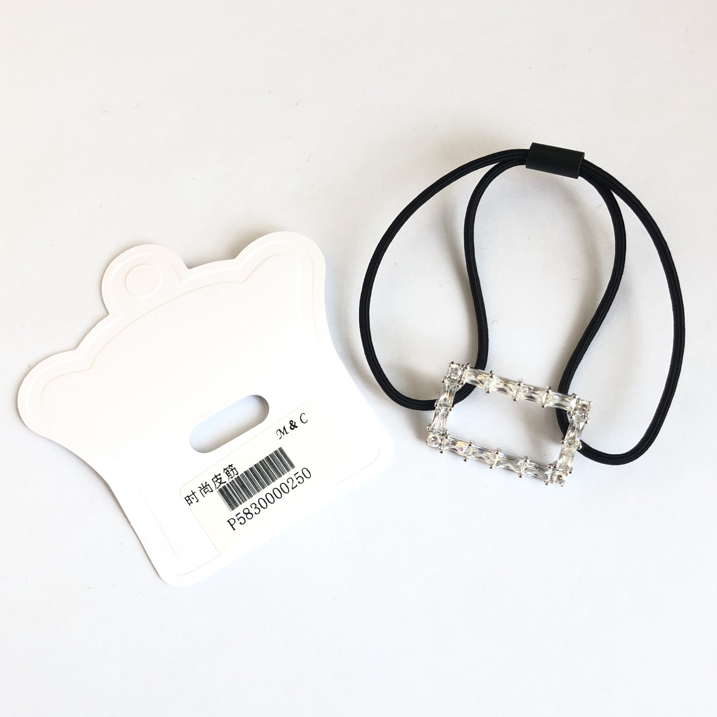 Korean-style diamond-encrusted rectangular double-strand black nylon rubber band detail image 1