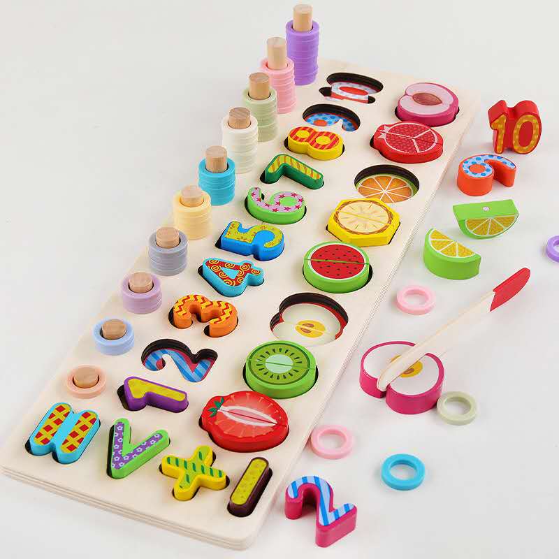 Fruit three-in-one logarithmic board number operation cognitive shape matching early education benefit intelligence toy details Picture