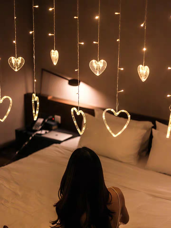 爱心窗帘灯3米厂家直供LED心型造型灯大小爱心窗帘灯房间布置装饰灯彩灯串批发详情图6
