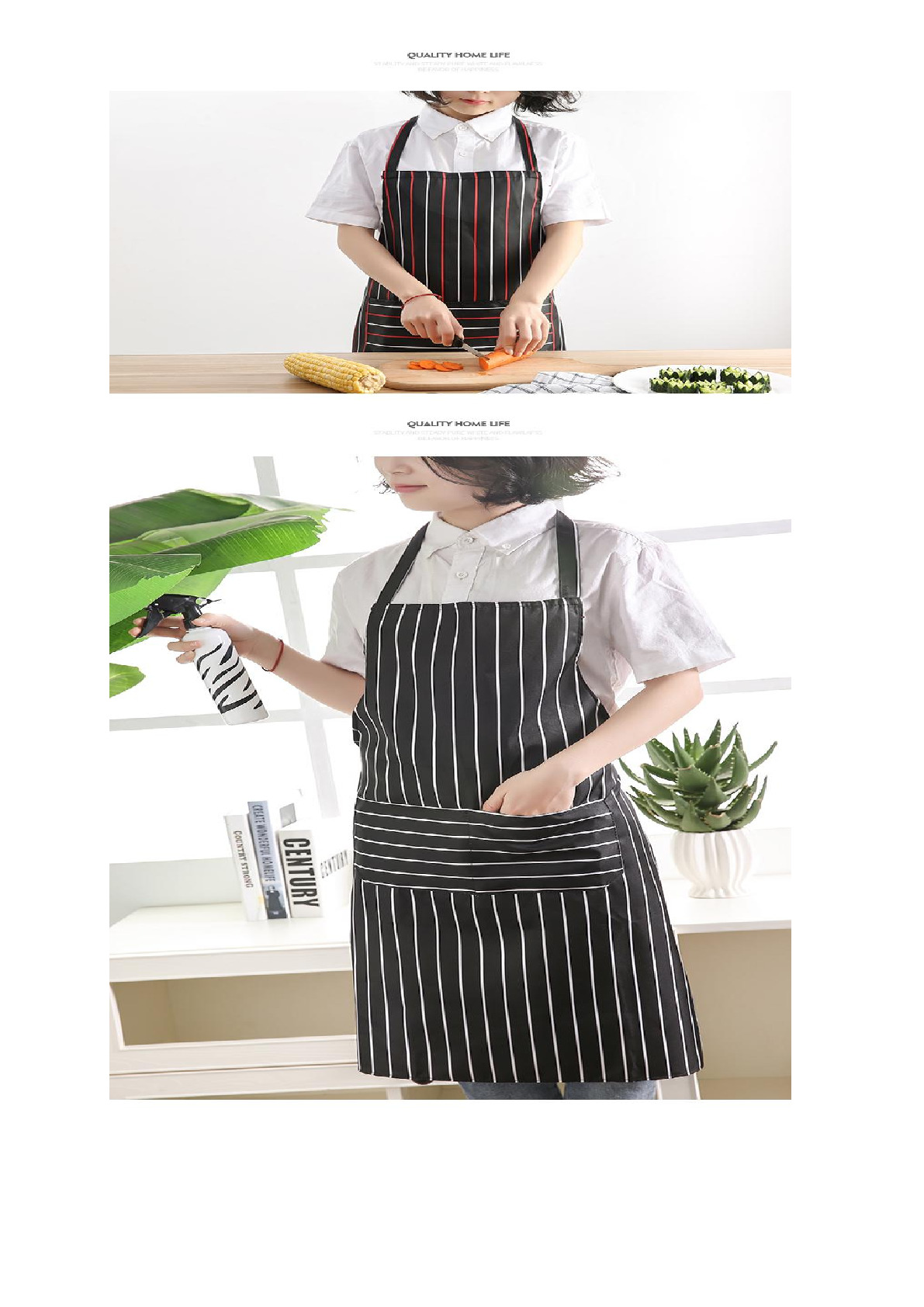 品牌围裙 条纹华达呢家用厨房做饭围裙男式女式成人条纹罩衣围001详情图5