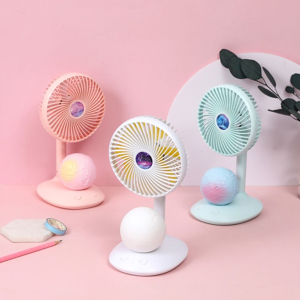 USB charging small fan mini night light small electric fan quiet office student dormitory bedside with big wind thumbnail