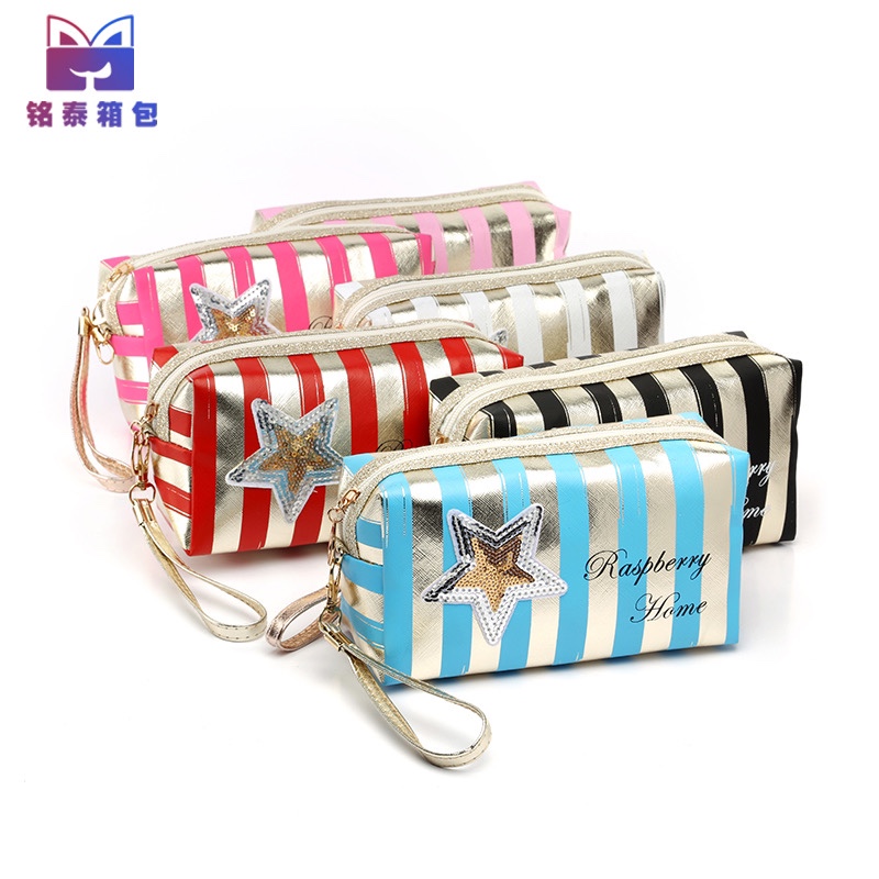 New stripe makeup bag custom large capacity ladies hand makeup bag collection bag manufacturers direct