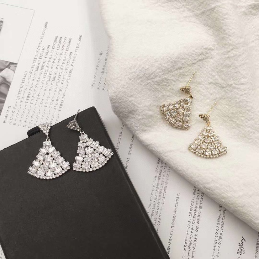 S925 silver needle small skirt small fans earrings earrings earrings women full sparkling style long earrings show face thin 2757 bar code price 56 thumbnail