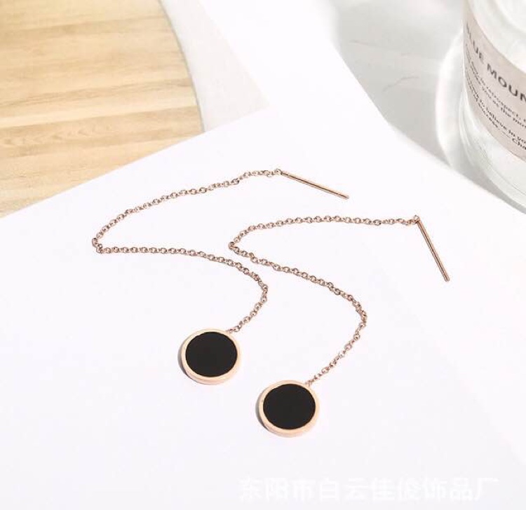 Titanium steel long allergy resistant earrings fashion thread tassel earrings plated rose gold stud non - fade spot thumbnail
