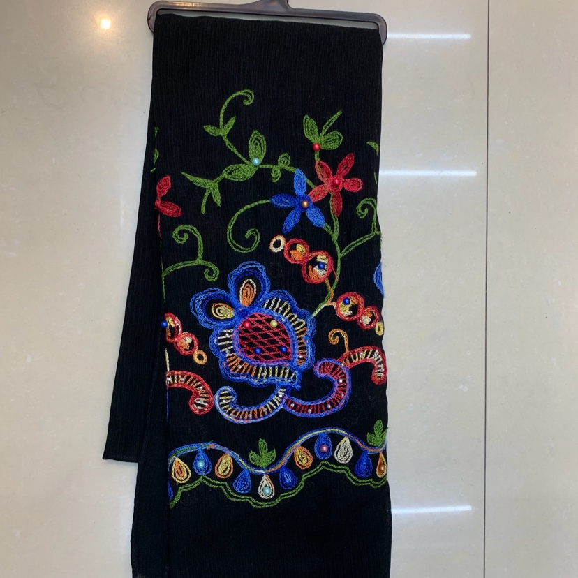 Kara Hemp Embroidery Point Diamond Middle Eastern Black