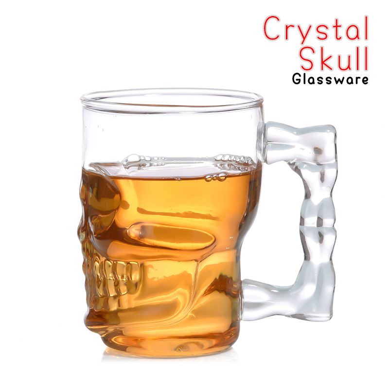 大号骷髅酒瓶玻璃杯 大号水晶骷髅玻璃杯 创意骷髅手柄啤酒玻璃杯