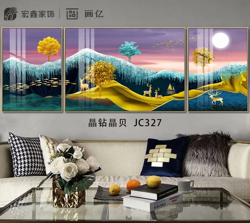 Painting hundred million sofa background wall painting hanging painting decorative painting triplet crystal drilling painting thumbnail